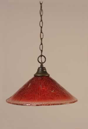 Chain Hung Pendant Shown In Dark Granite Finish With 16" Raspberry Crystal Glass