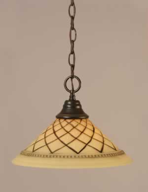 Chain Hung Pendant Shown In Dark Granite Finish With 12" Chocolate Icing Glass