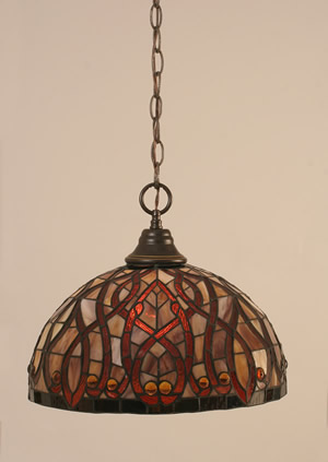 Chain Hung Pendant Shown In Dark Granite Finish With 15" Persian Nites Tiffany Glass