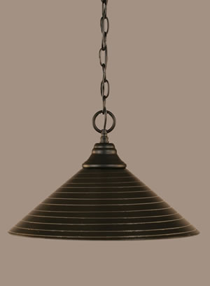 Chain Hung Pendant Shown In Matte Black Finish With 16" Charcoal Spiral Glass