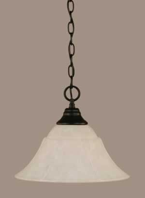 Chain Hung Pendant Shown In Matte Black Finish With 14" White Marble Glass