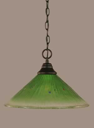 Chain Hung Pendant Shown In Matte Black Finish With 16" Kiwi Green Crystal Glass