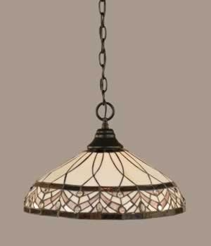 Chain Hung Pendant Shown In Matte Black Finish With 16" Royal Merlot Tiffany Glass