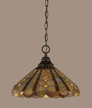 Chain Hung Pendant Shown In Matte Black Finish With 15" Paradise Tiffany Glass