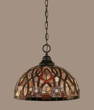 Chain Hung Pendant Shown In Matte Black Finish With 15" Persian Nites Tiffany Glass