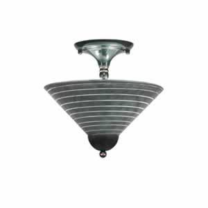 Semi-Flush with 2 Bulbs Shown In Black Copper Finish With 12" Charcoal Spiral Glass