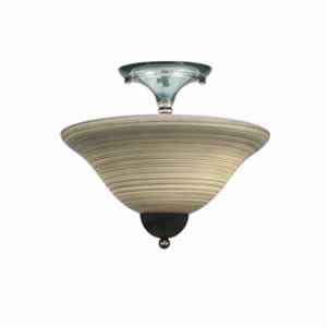 Semi-Flush with 2 Bulbs Shown In Black Copper Finish With 12" Gray Linen Glass