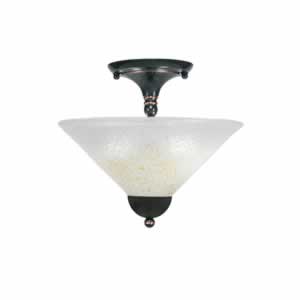 Semi-Flush with 2 Bulbs Shown In Black Copper Finish With 12" Gold Ice Glass