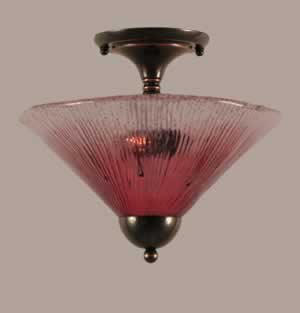 Semi-Flush with 2 Bulbs Shown In Black Copper Finish With 12" Wine Crystal Glass