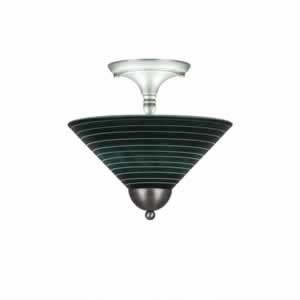 Semi-Flush with 2 Bulbs Shown In Brushed Nickel Finish With 12" Charcoal Spiral Glass