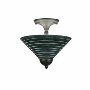 Semi-Flush with 2 Bulbs Shown In Bronze Finish With 12" Charcoal Spiral Glass