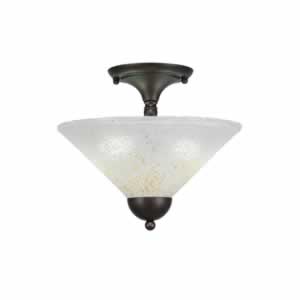 Semi-Flush with 2 Bulbs Shown In Bronze Finish With 12" Gold Ice Glass