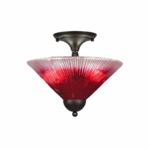 Semi-Flush with 2 Bulbs Shown In Bronze Finish With 12" Raspberry Crystal Glass