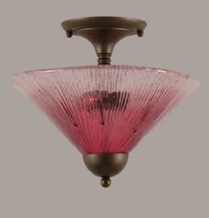 Semi-Flush with 2 Bulbs Shown In Bronze Finish With 12" Wine Crystal Glass