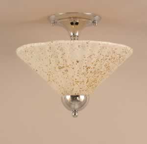 Semi-Flush with 2 Bulbs Shown In Chrome Finish With 12" Gold Ice Glass