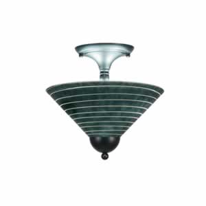 Semi-Flush with 2 Bulbs Shown In Matte Black Finish With 12" Charcoal Spiral Glass