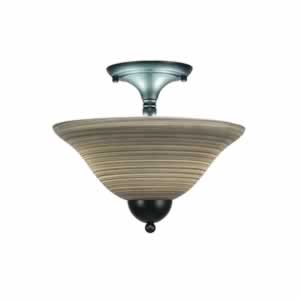 Semi-Flush with 2 Bulbs Shown In Matte Black Finish With 12" Gray Linen Glass