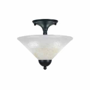 Semi-Flush with 2 Bulbs Shown In Matte Black Finish With 12" Gold Ice Glass