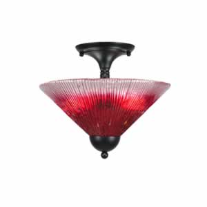 Semi-Flush with 2 Bulbs Shown In Matte Black Finish With 12" Raspberry Crystal Glass