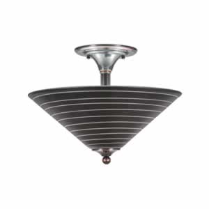 Semi-Flush with 3 Bulbs Shown In Black Copper Finish With 16" Charcoal Spiral Glass