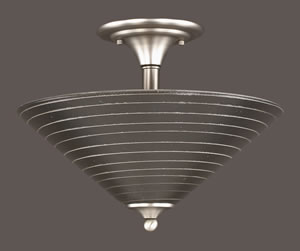 Semi-Flush with 3 Bulbs Shown In Brushed Nickel Finish With 16" Charcoal Spiral Glass