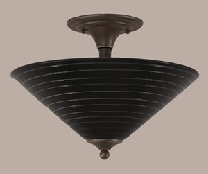 Semi-Flush with 2 Bulbs Shown In Dark Granite Finish With 16" Charcoal Spiral Glass