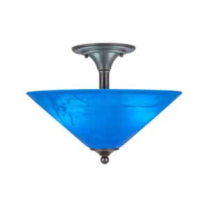 Semi-Flush with 2 Bulbs Shown In Dark Granite Finish With 16" Blue Italian Glass