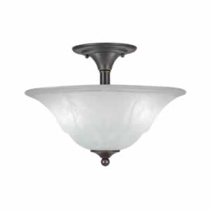 Semi-Flush with 2 Bulbs Shown In Dark Granite Finish With 16" White Marble Glass