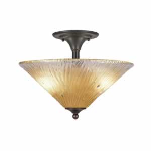Semi-Flush with 2 Bulbs Shown In Dark Granite Finish With 16" Amber Crystal Glass