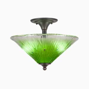 Semi-Flush with 2 Bulbs Shown In Dark Granite Finish With 16" Kiwi Green Crystal Glass