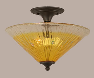 Semi-Flush with 2 Bulbs Shown In Dark Granite Finish With 16" Gold Champagne Crystal Glass