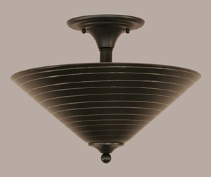 Semi-Flush with 2 Bulbs Shown In Matte Black Finish With 16" Charcoal Spiral Glass