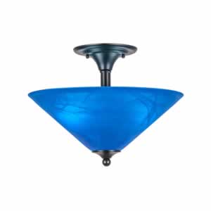 Semi-Flush with 2 Bulbs Shown In Matte Black Finish With 16" Blue Italian Glass