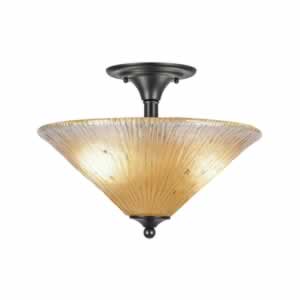Semi-Flush with 2 Bulbs Shown In Matte Black Finish With 16" Amber Crystal Glass