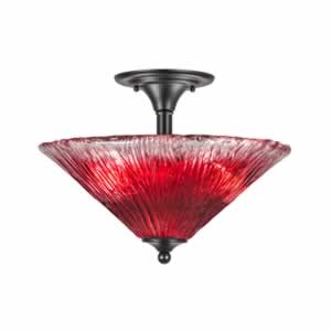 Semi-Flush with 2 Bulbs Shown In Matte Black Finish With 16" Raspberry Crystal Glass
