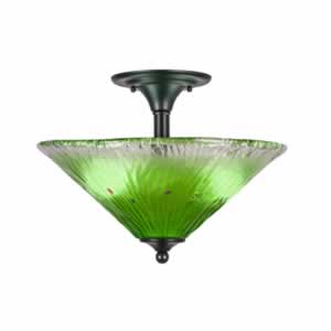 Semi-Flush with 2 Bulbs Shown In Matte Black Finish With 16" Kiwi Green Crystal Glass