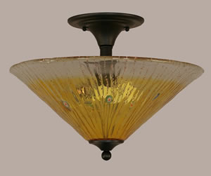 Semi-Flush with 2 Bulbs Shown In Matte Black Finish With 16" Gold Champagne Crystal Glass