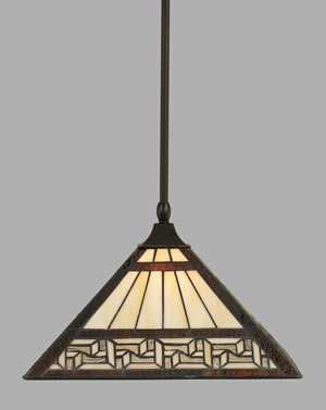 Stem Hung Pendant With Square Fitter And Hang Straight Swivel Shown In Dark Granite Finish With 14" Greek Key Tiffany Glass