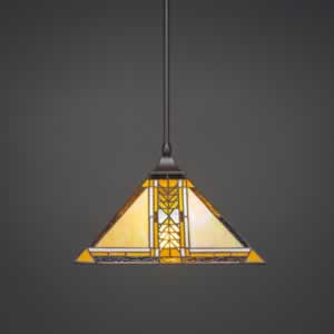 Stem Hung Pendant With Square Fitter And Hang Straight Swivel Shown In Dark Granite Finish With 14" Santa Cruz Tiffany Glass