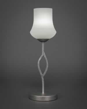 Revo Mini Table Lamp Shown in Aged Silver Finish With 5.5" White Linen Glass