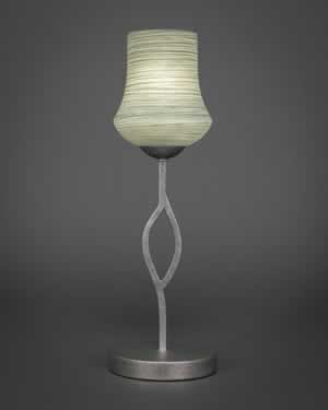 Revo Mini Table Lamp Shown in Aged Silver Finish With 5.5" Gray Linen Glass