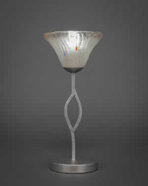 Revo Mini Table Lamp Shown in Aged Silver Finish With Frosted Crystal Glass