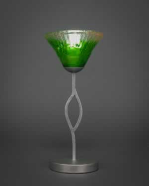 Revo Mini Table Lamp Shown in Aged Silver Finish With 7" Kiwi Green Crystal Glass