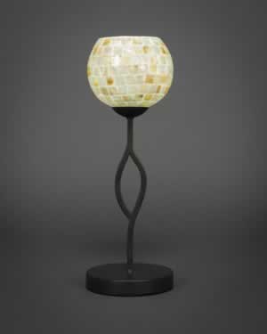 Revo Mini Table Lamp Shown In Dark GraniteFinish With 6" Mystic Seashell Glass