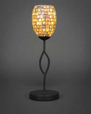 Revo Mini Table Lamp Shown In Dark GraniteFinish With 5" Sea Haze Seashell Glass