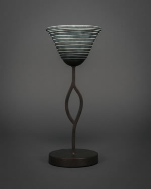 Revo Mini Table Lamp Shown In Dark Granite Finish With 7" Charcoal Spiral Glass