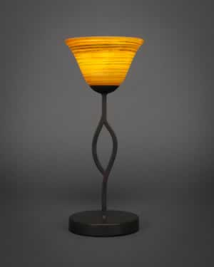Revo Mini Table Lamp Shown In Dark Granite Finish With 7" Firré Saturn Glass