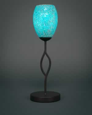 Revo Mini Table Lamp Shown In Dark GraniteFinish With 5" Turquoise Fusion Glass