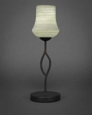 Revo Mini Table Lamp Shown In Dark GraniteFinish With 5.5" Gray Linen Glass