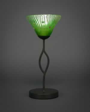 Revo Mini Table Lamp Shown In Dark GraniteFinish With 7" Kiwi Green Crystal Glass